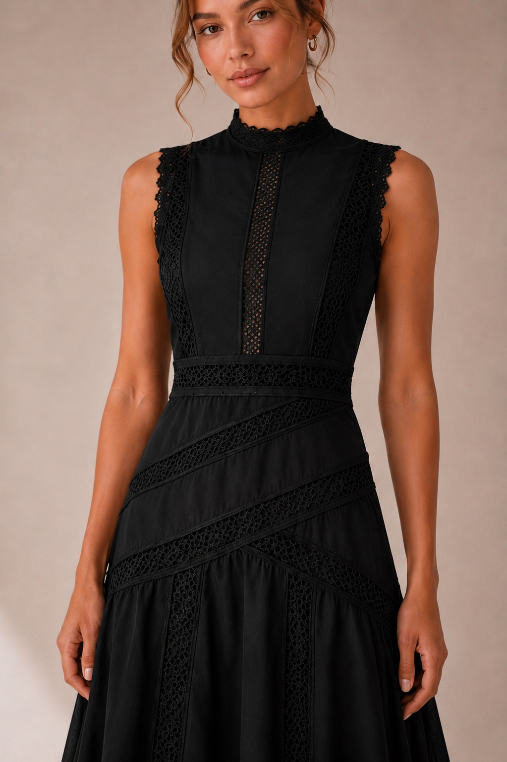 Hollow Lace A-Line Midi Dress
