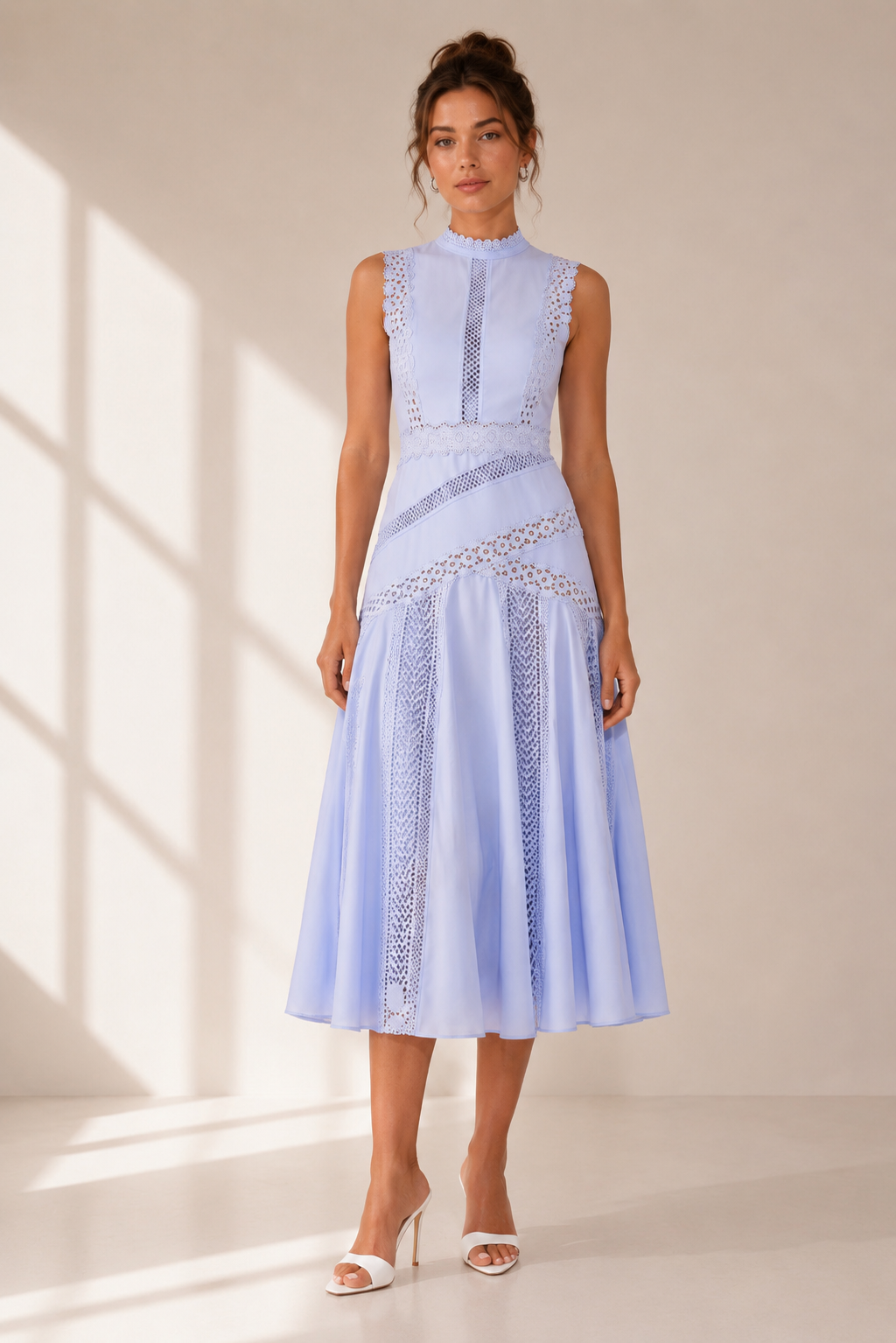 Hollow Lace A-Line Midi Dress