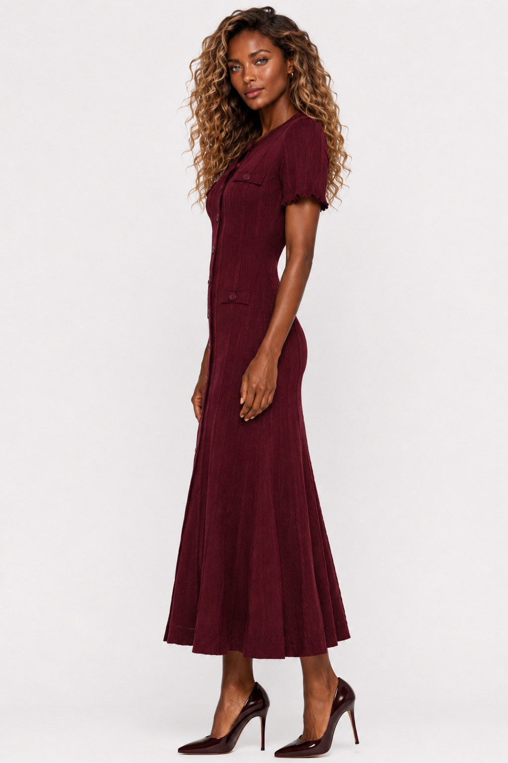 La Robe Câline — Cable-Knit Button-Front Midi Dress