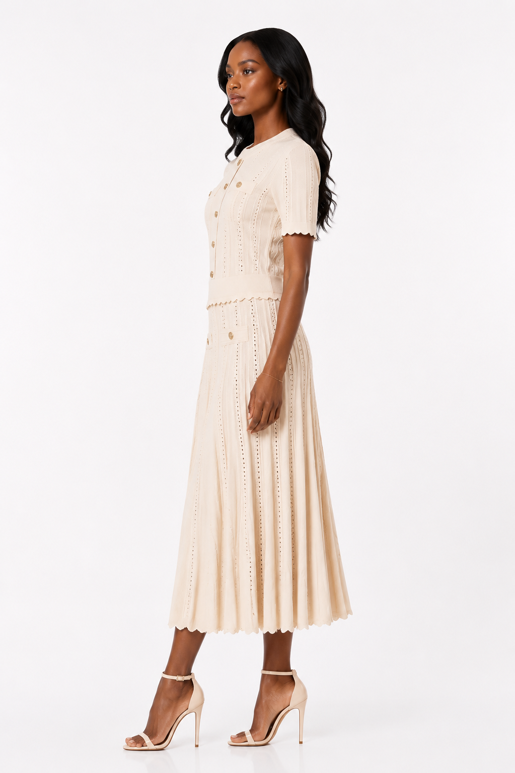 La Robe Élégance – Hollow Knit Falten-Midikleid