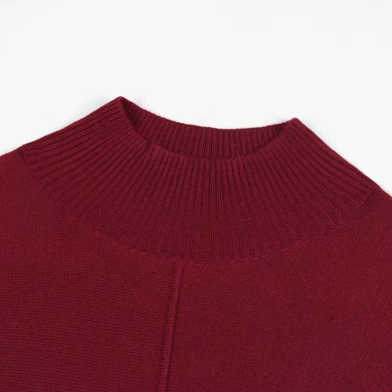 La Robe Bordeaux — Turtleneck Knit Maxi Dress in Deep Burgundy