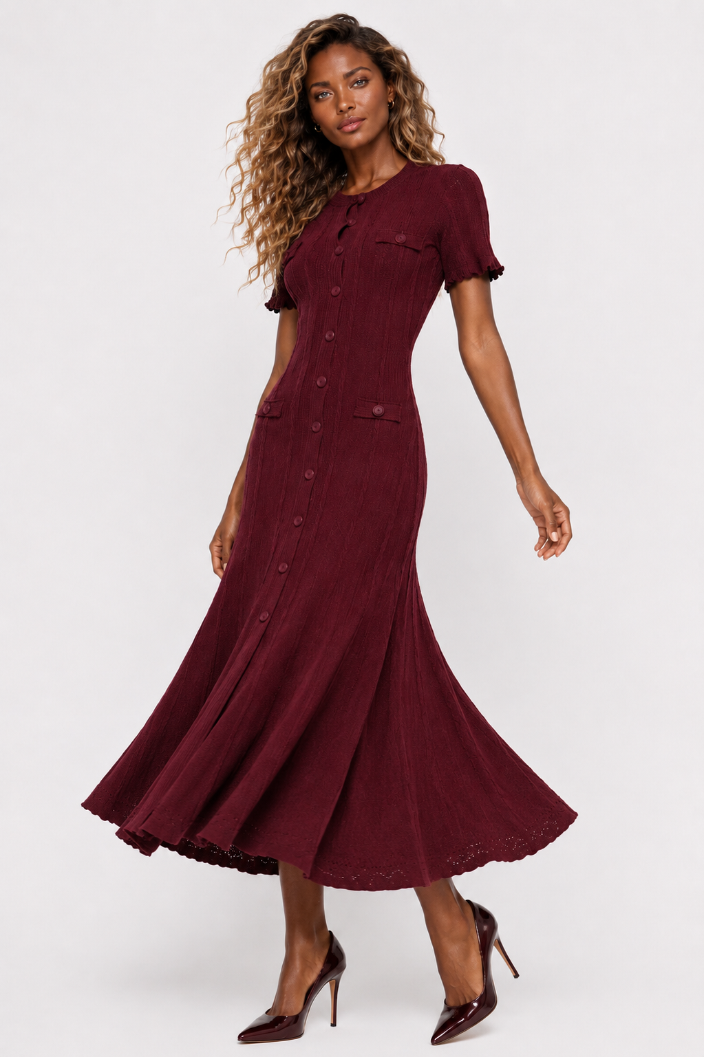 La Robe Câline — Cable-Knit Button-Front Midi Dress