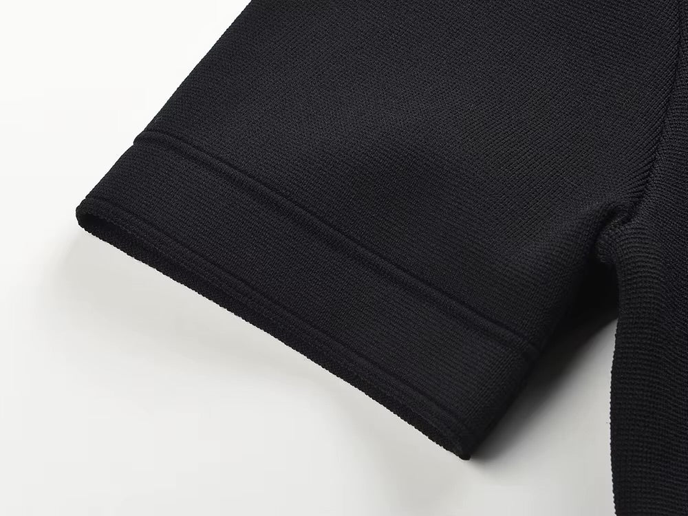 La Robe Parisienne — Knit Mini Dress in Black with White Pleated Hem