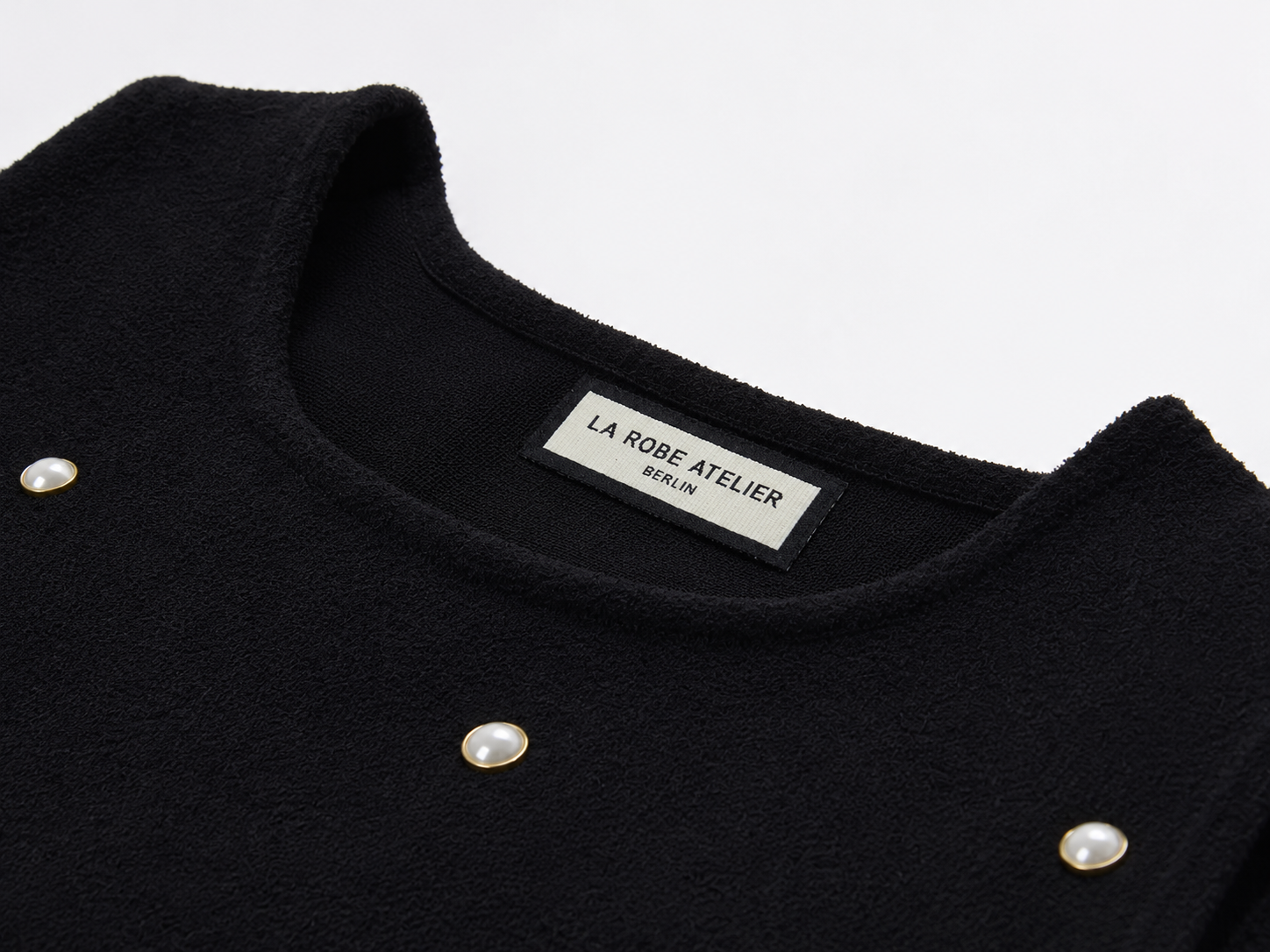 La Robe Perle — Pearl-Studded Wool-Blend Mini Dress in Black