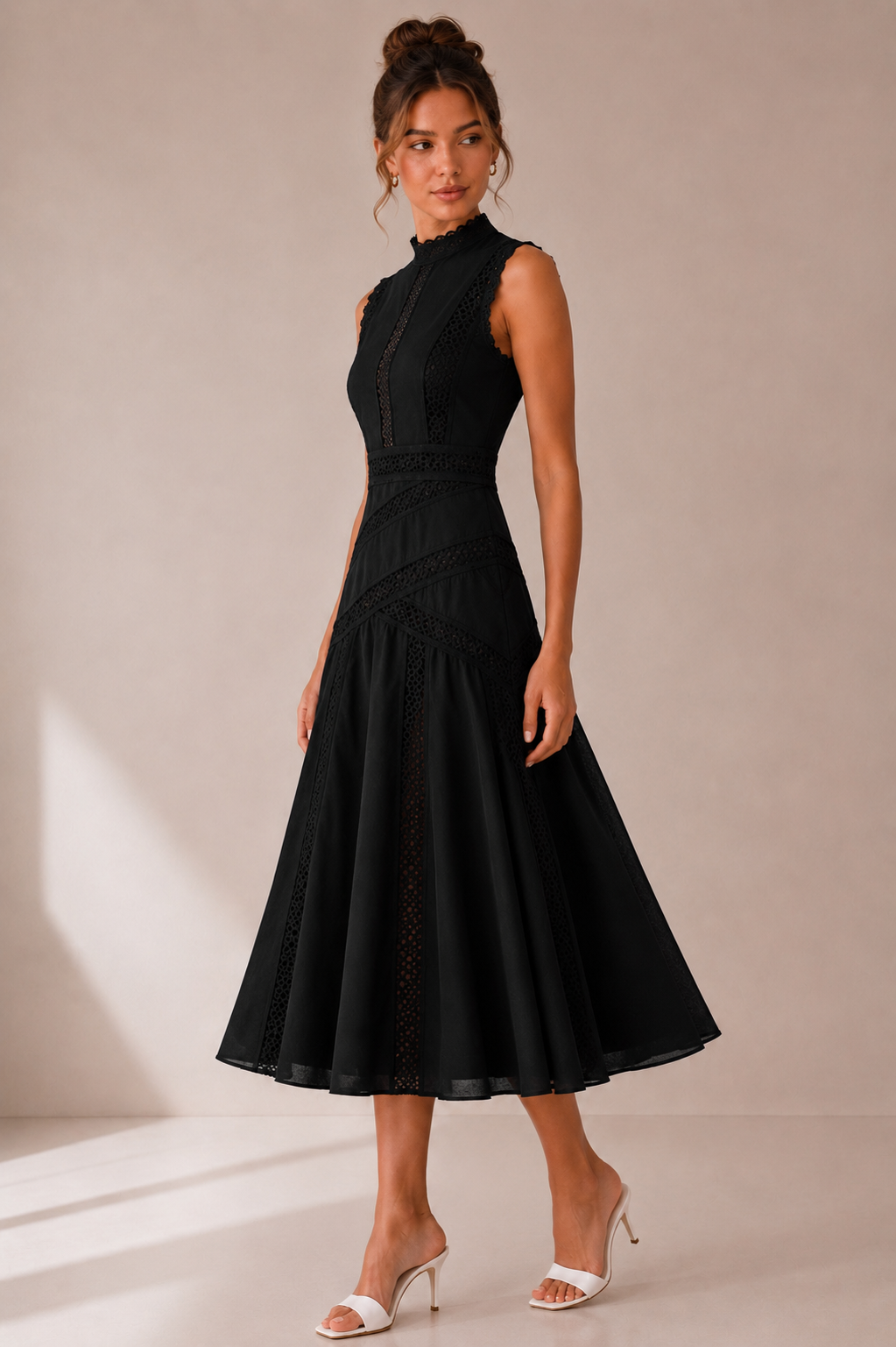 Hollow Lace A-Line Midi Dress