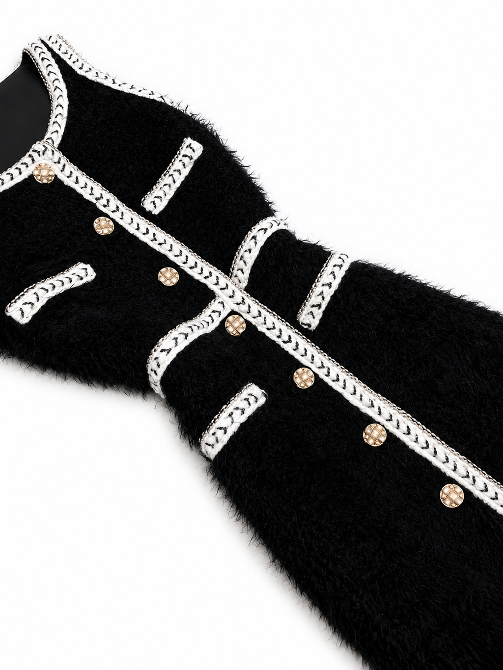Bouclé-Strickkleid Midi in Schwarz