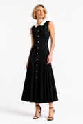 La Robe Colette — Lace-Collar Pleated Knit Maxi Dress in Black