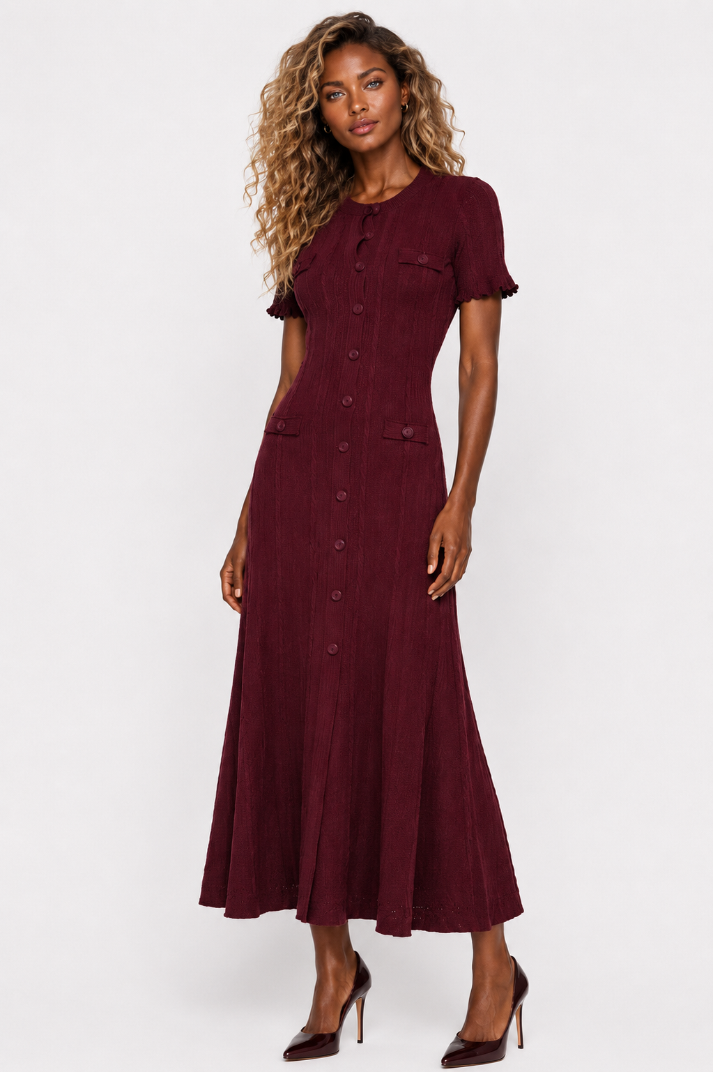 La Robe Câline — Cable-Knit Button-Front Midi Dress
