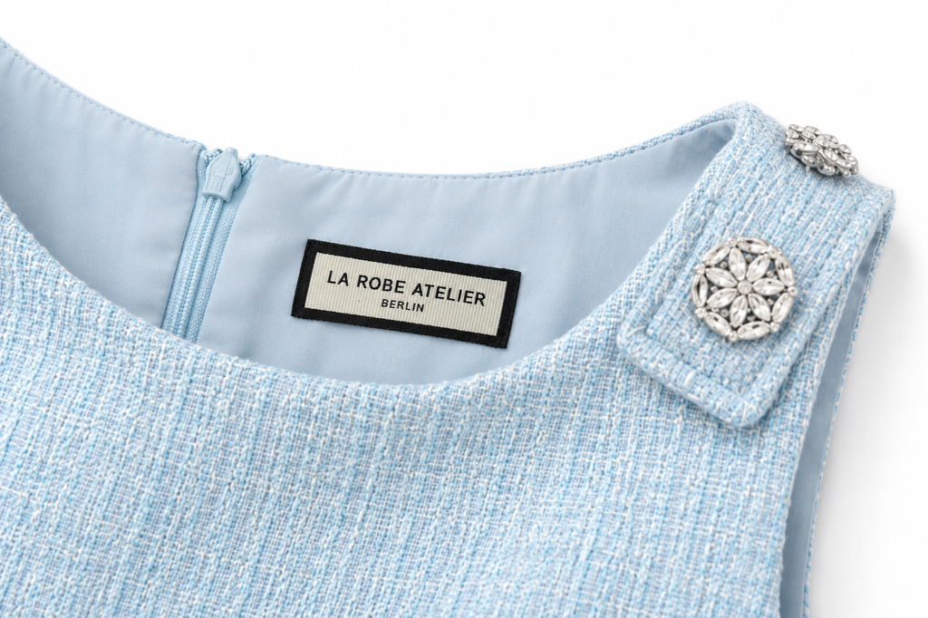 La Robe Ciel – Tweed-Minikleid in Himmelblau