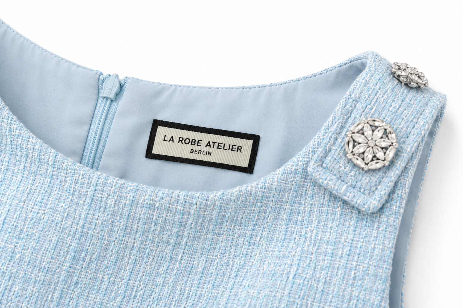 La Robe Ciel — Tweed Mini Dress in Sky Blue