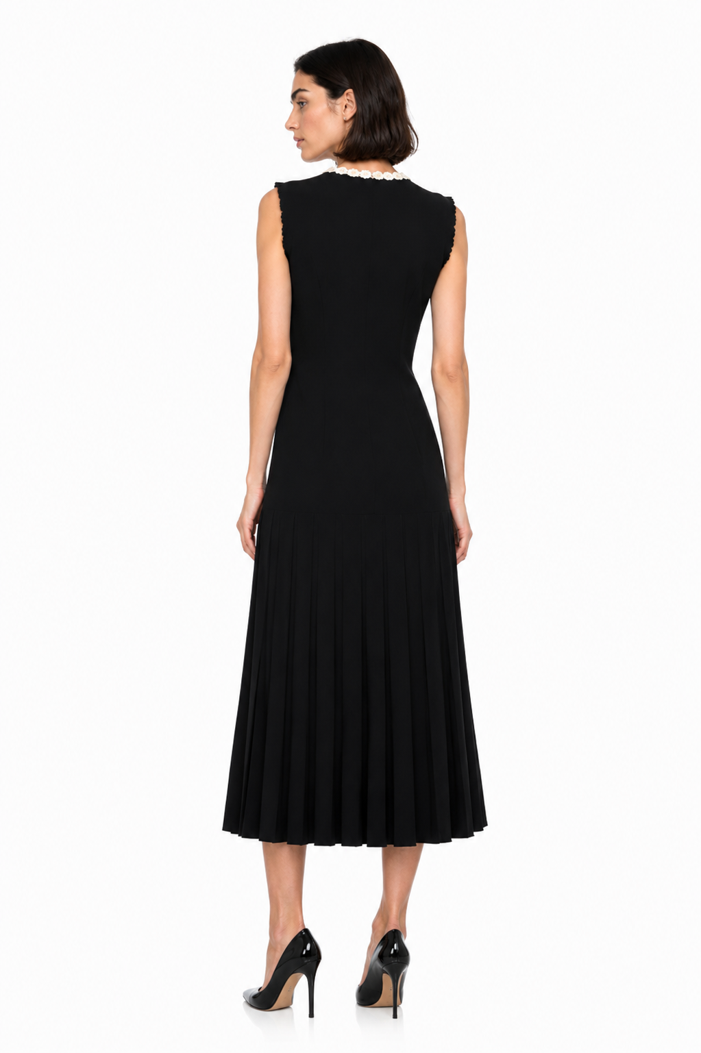 La Robe Pâquerette — Crochet Pearl-Trim Knit Maxi Dress in Black