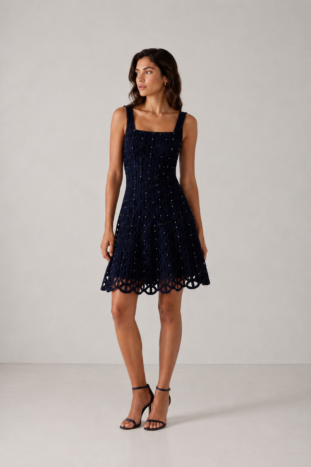 Navy Crystal Crochet Mini Dress