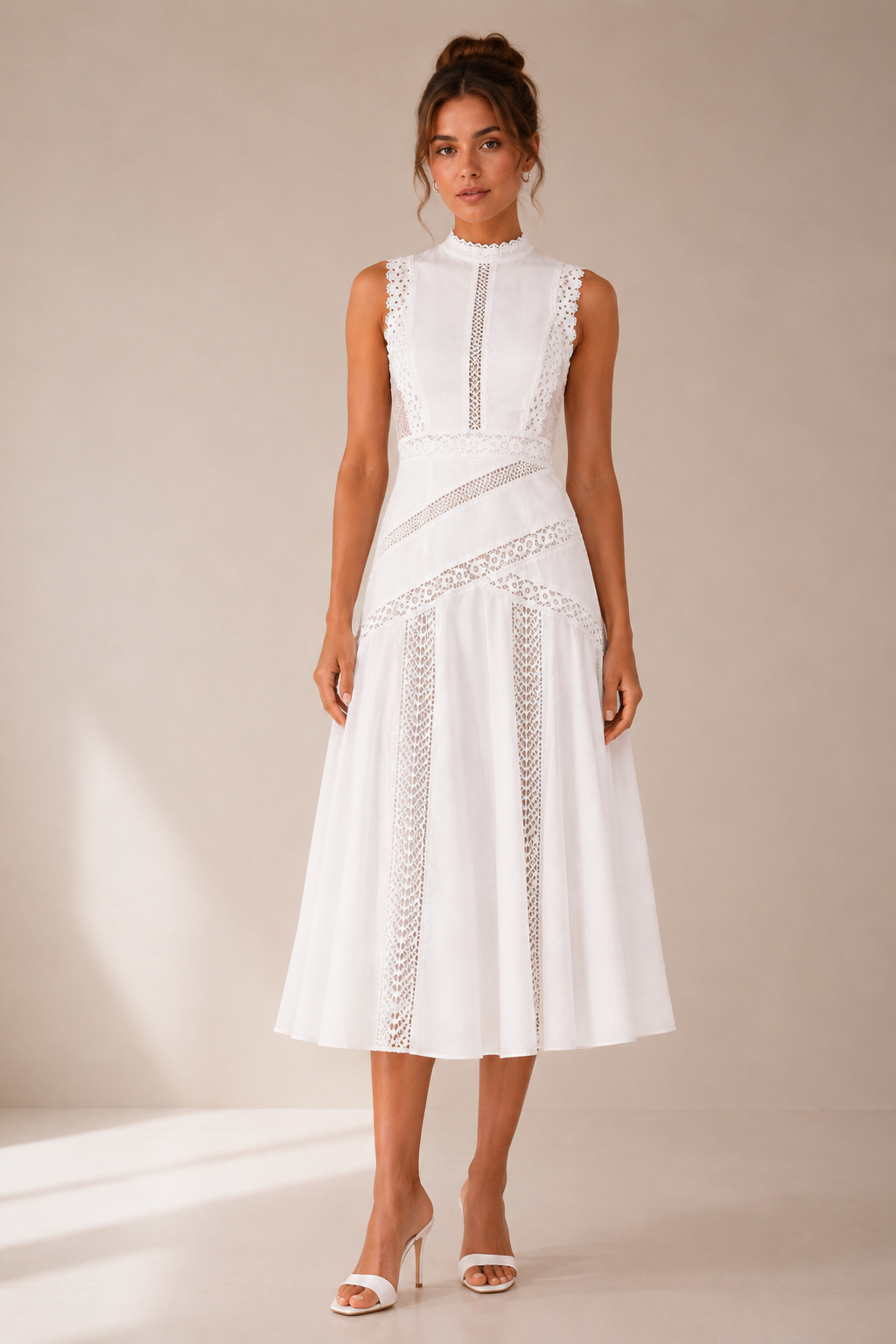 Hollow Lace A-Line Midi Dress