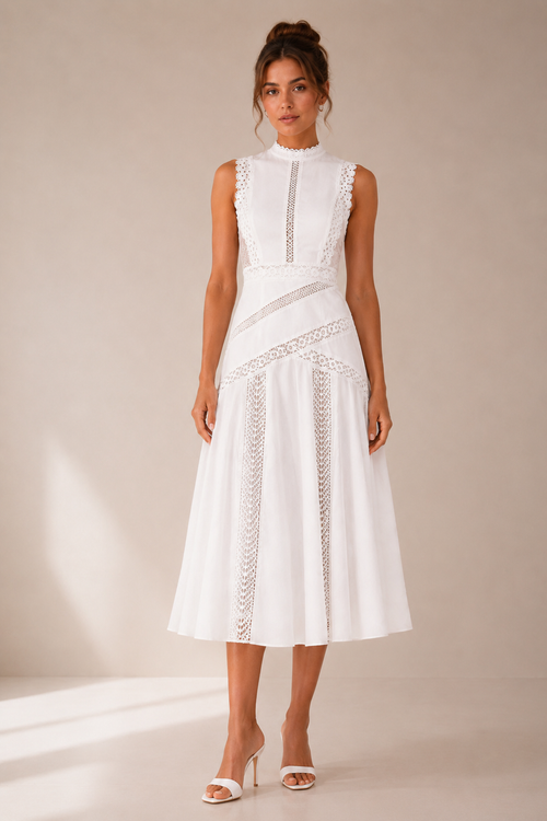 Hollow Lace A-Line Midi Dress