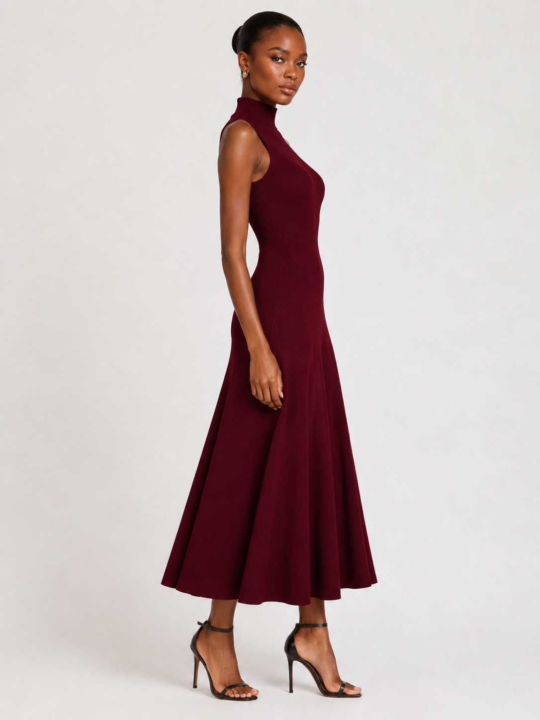 La Robe Bordeaux — Turtleneck Knit Maxi Dress in Deep Burgundy
