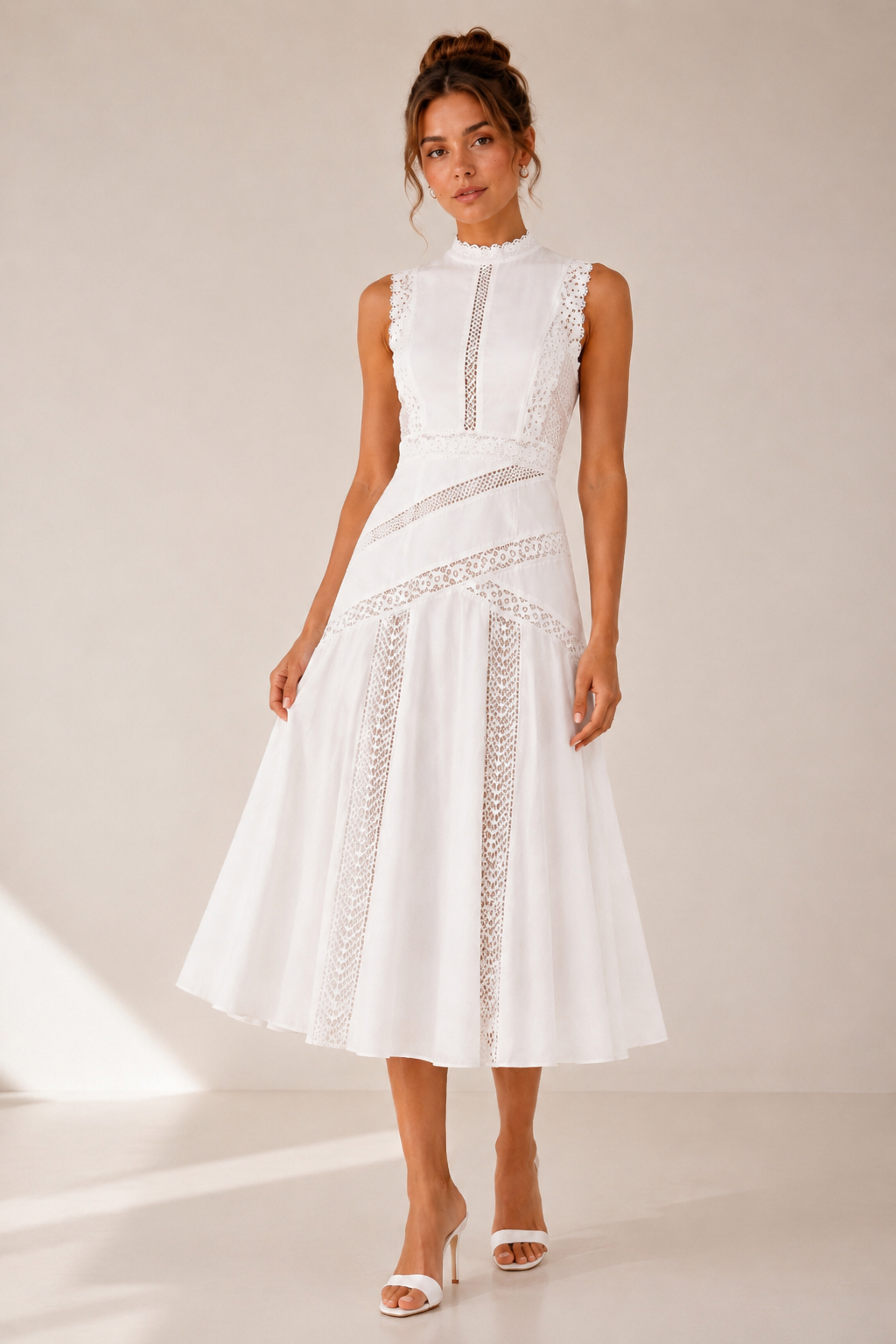 Hollow Lace A-Line Midi Dress