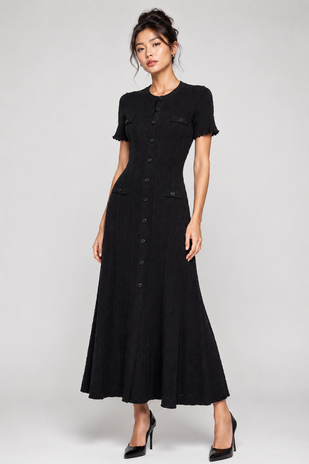 La Robe Câline — Cable-Knit Button-Front Midi Dress