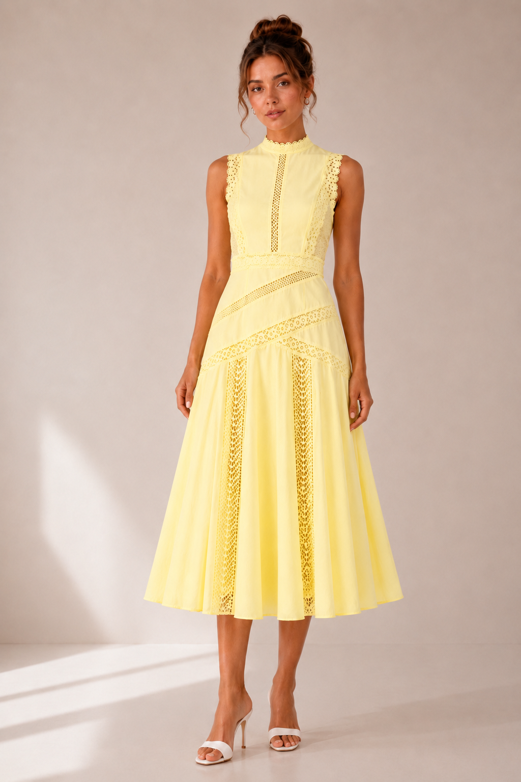 Hollow Lace A-Line Midi Dress