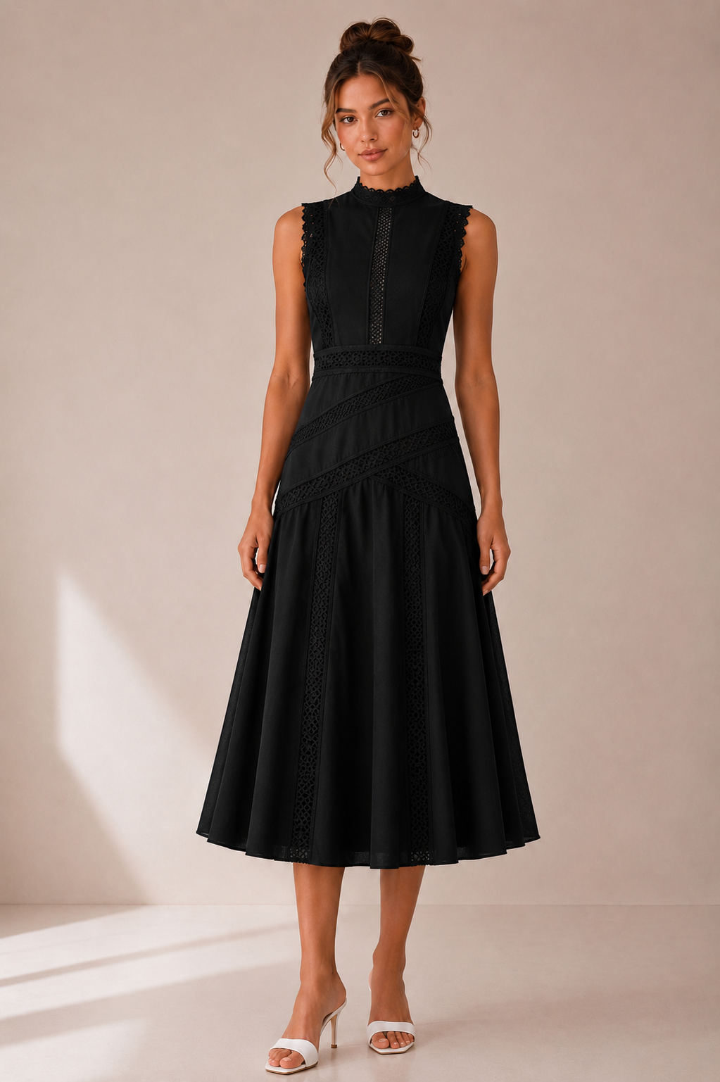 Hollow Lace A-Line Midi Dress